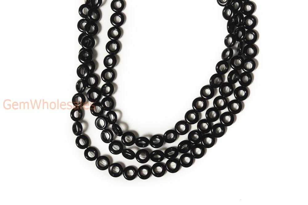15.5" 10mm black Agate onyx round Donut jewelry beads supply