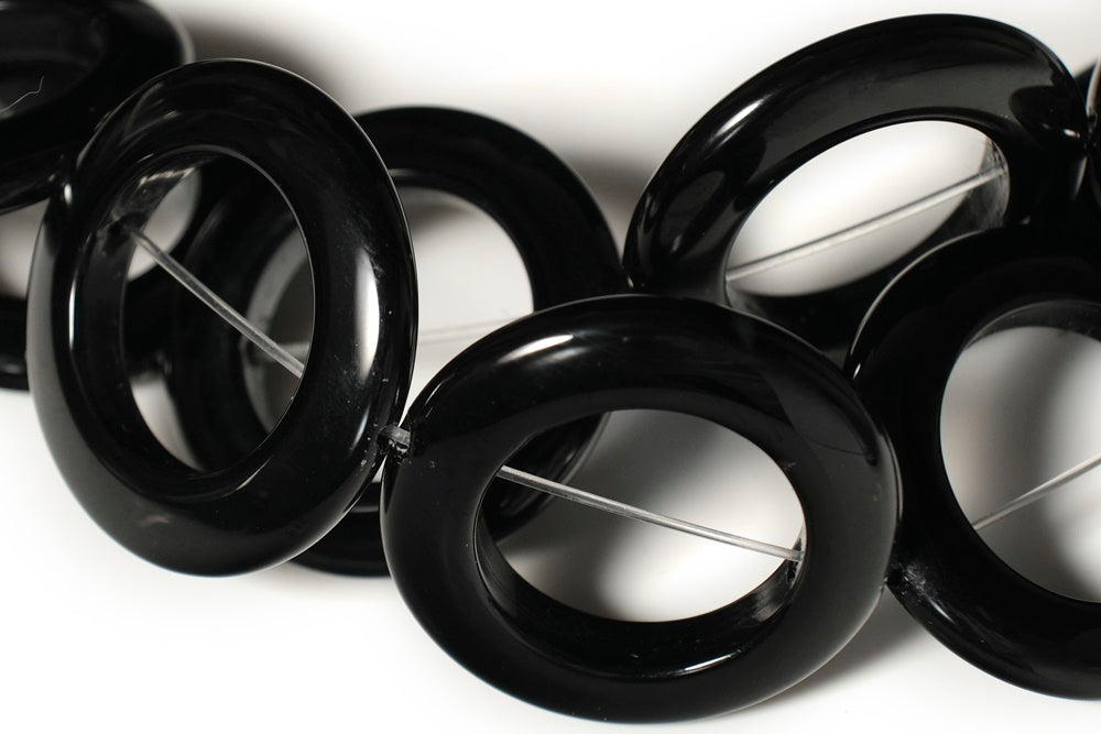 15.5" 25mm/30mm/40mm black Agate Donut beads Gemstone