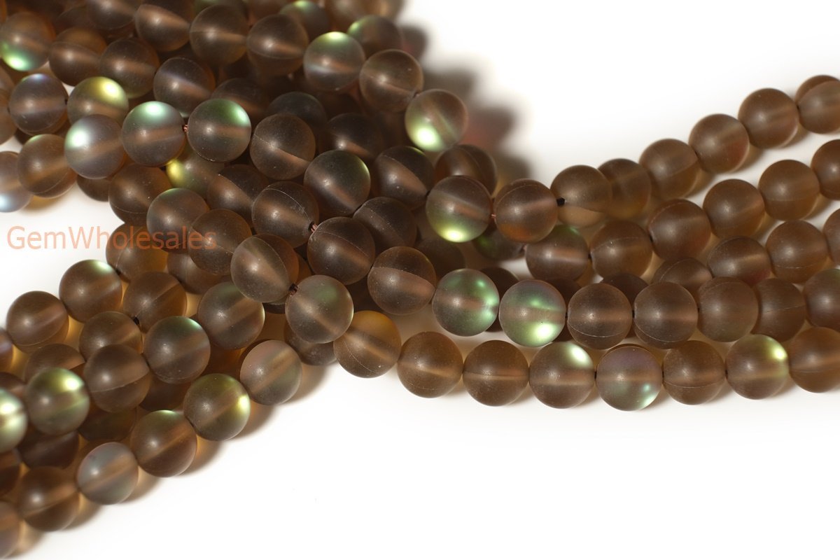 15.5“ 8mm Rainbow Tea/Champagne color Synthetic Moonstone round beads