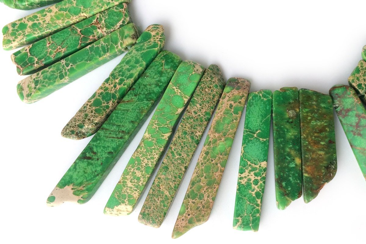 15.5" 20~50*6mm Light green Aqua Terra Jasper graduated Slab,Top Drilled Stick beads, imperssion jasper