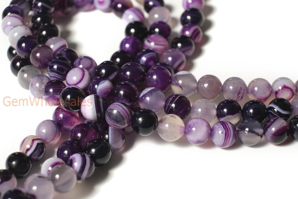 15" 6mm/8mm/10mm/12mm purple stripe Agate Round beads Gemstone