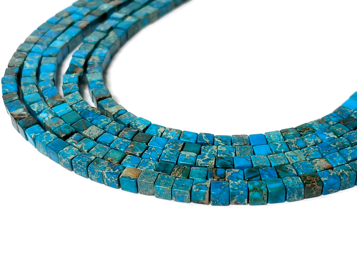 15.5" 4mm blue emperor jasper/Sea Sediment cube beads