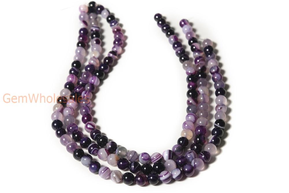 15" 6mm/8mm/10mm/12mm purple stripe Agate Round beads Gemstone