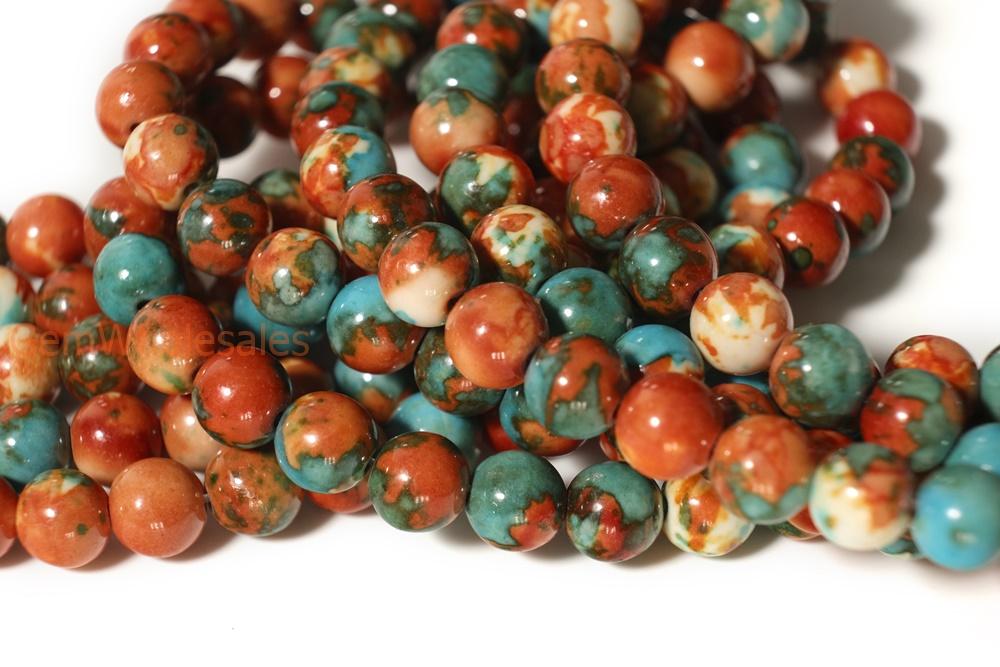 15.5" 8mm/10mm Dyed dark orange blue rain flower stone round beads