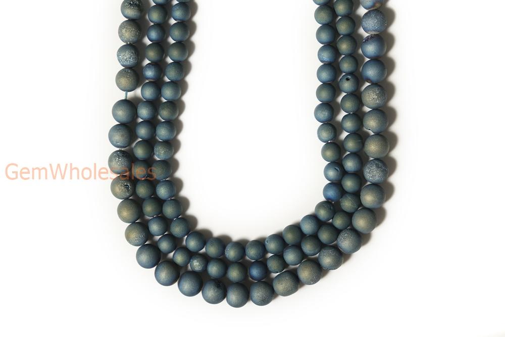15" plating 6mm/8mm/10mm/12mm/14mm blue druzy Agate Round beads