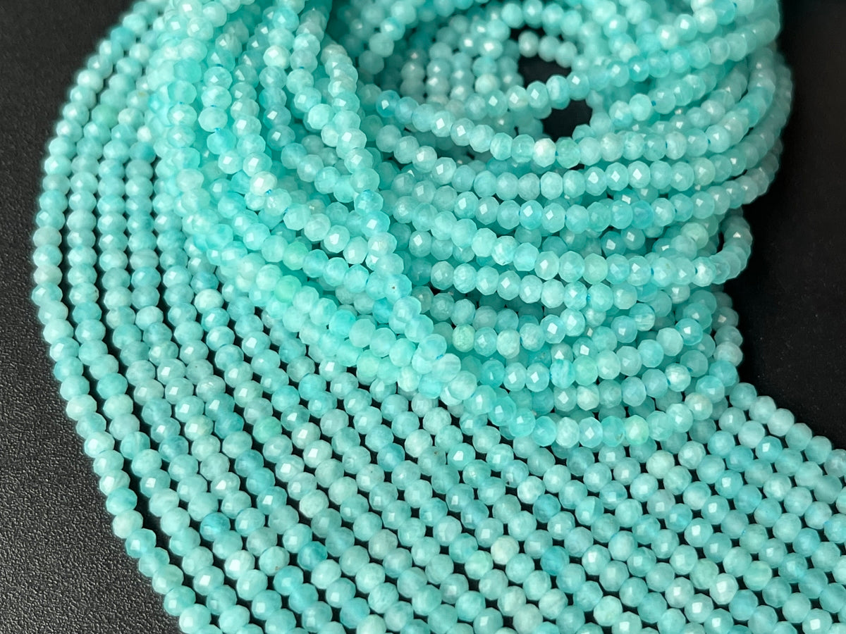 15.25" AA 2x3mm Natural amazonite stone rondelle micro faceted beads