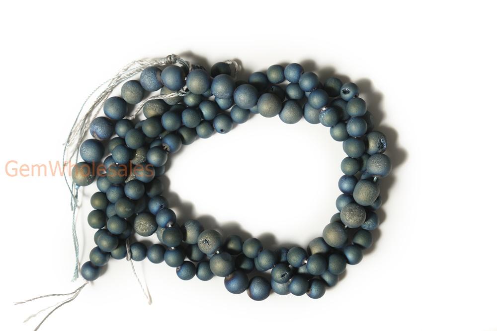 15" plating 6mm/8mm/10mm/12mm/14mm blue druzy Agate Round beads