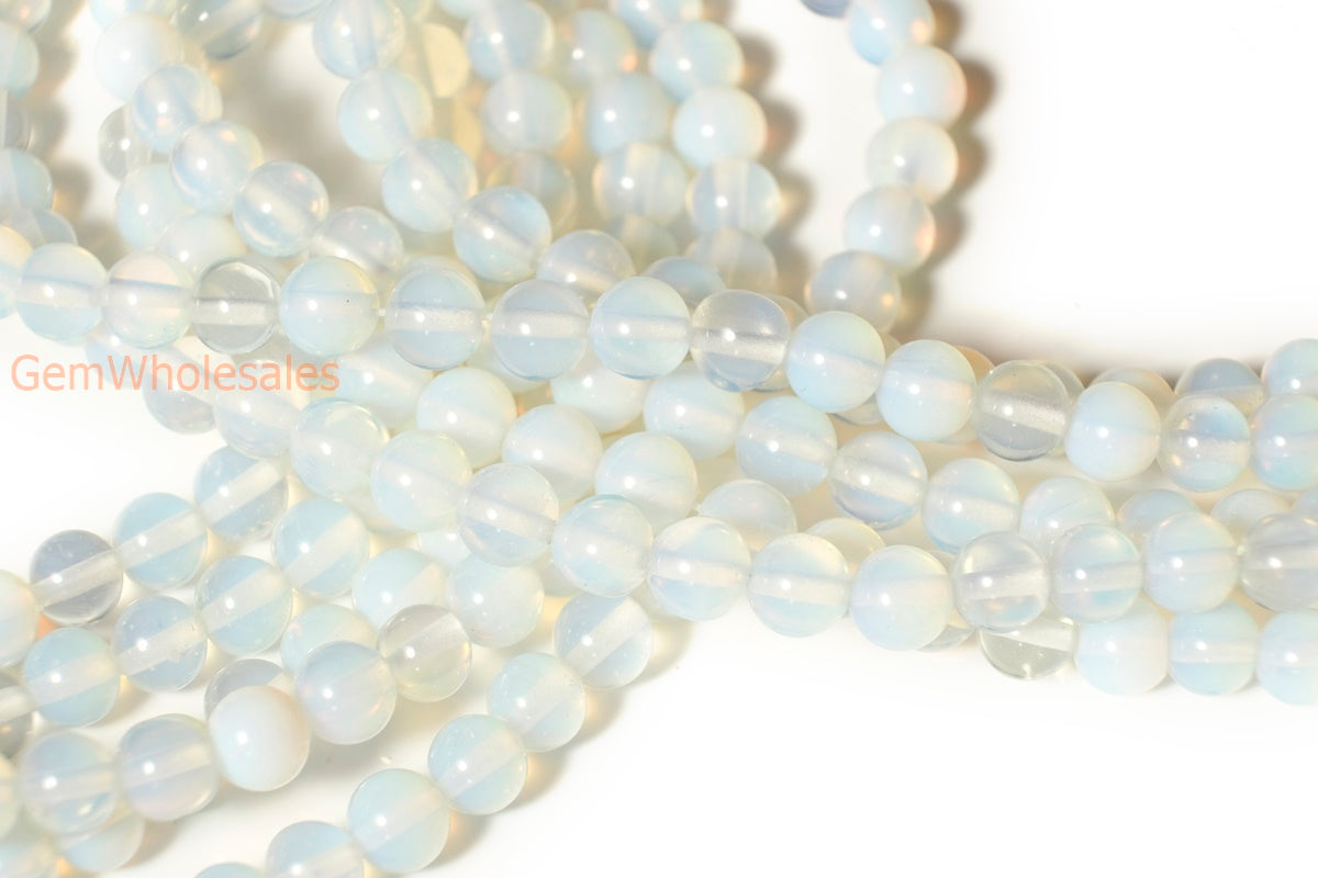 15" 8mm Opalite round beads, milky white semi-precious stone