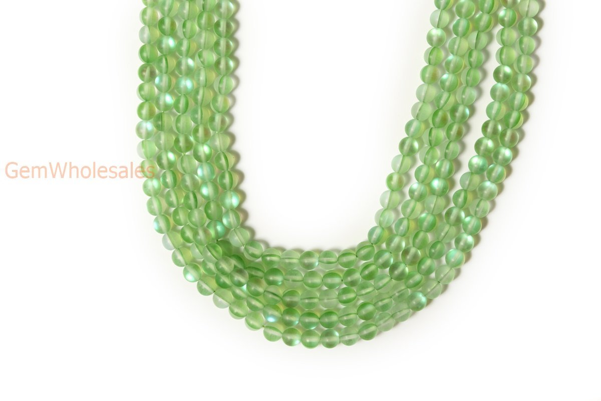 15" 8mm Rainbow Green Synthetic Moonstone round beads