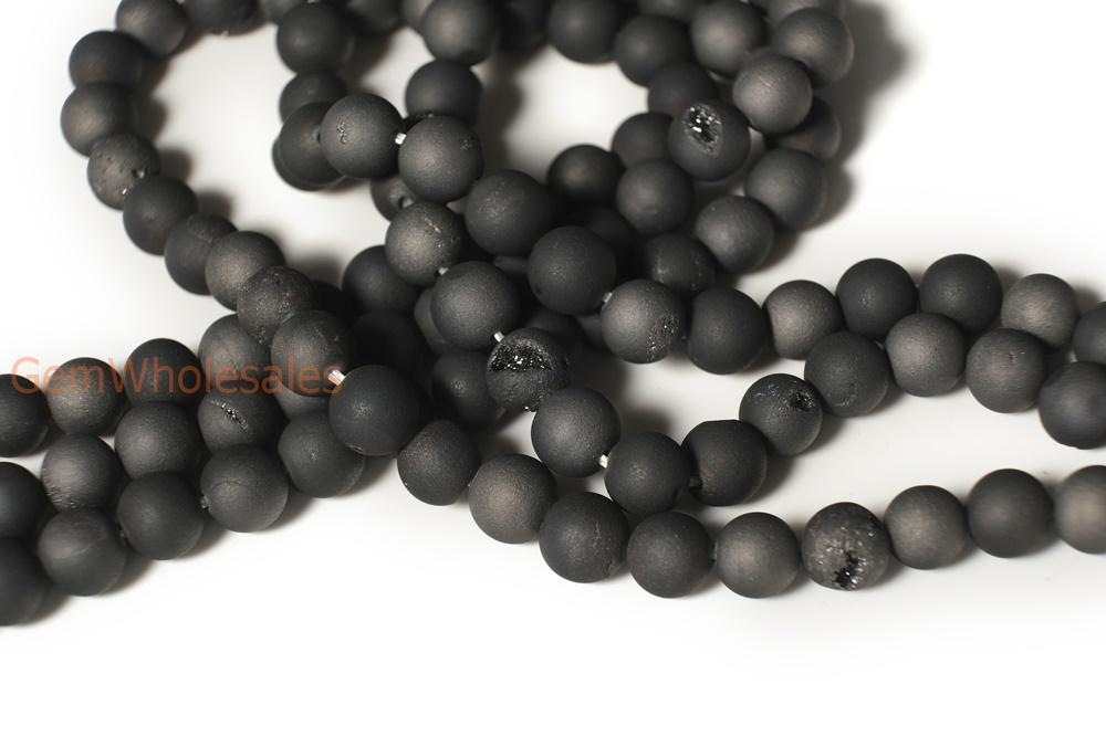 15" 12mm/14mm Dark grey druzy Agate Round beads