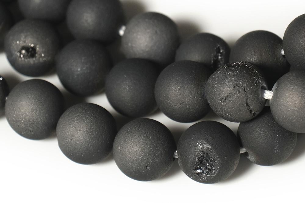 15" 6mm/8mm/10mm Dark grey druzy Agate Round beads