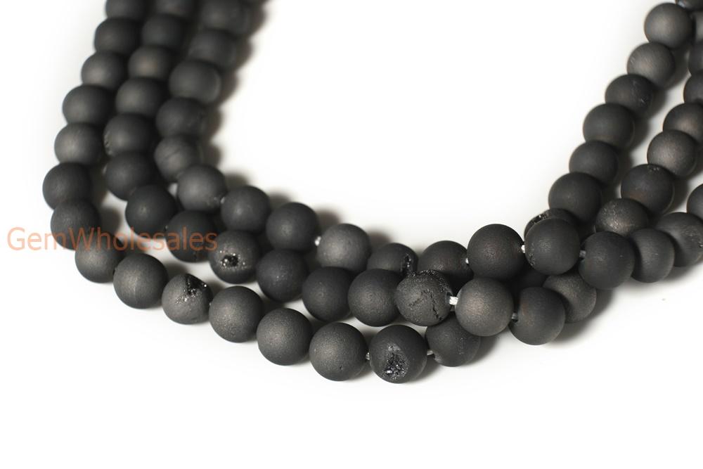 15" 6mm/8mm/10mm Dark grey druzy Agate Round beads