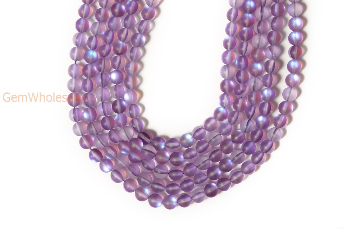 15.5" 8mm Rainbow Purple Synthetic Moonstone round beads