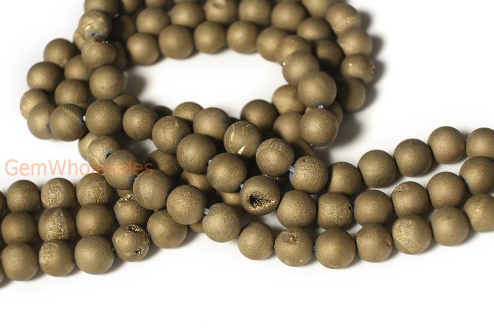 15" plating 12mm/14mm golden druzy Agate Round beads Gemstone