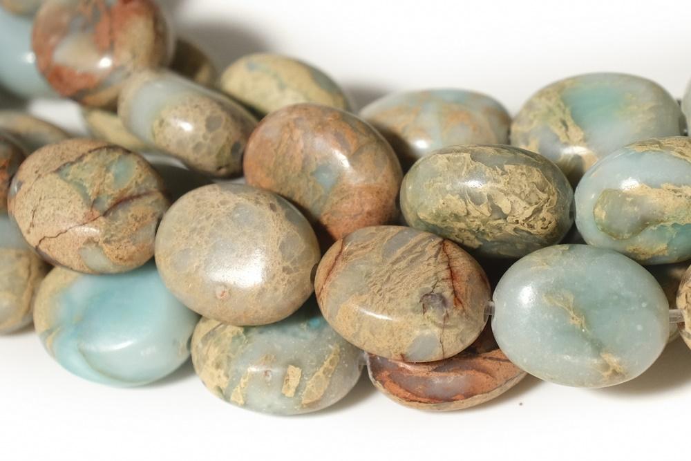 15.5" 8x10mm Blue Aqua Terra Jasper oval beads, shoushan stone, snake skin stone