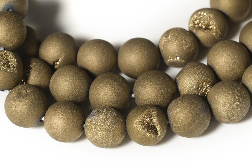 15" plating 12mm/14mm golden druzy Agate Round beads Gemstone