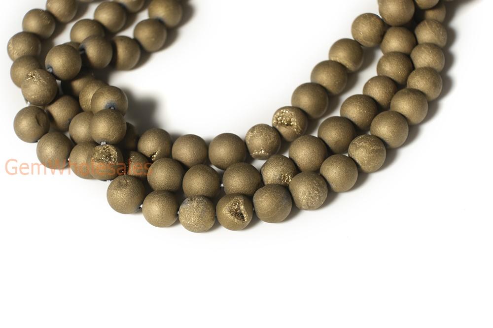 15" 8mm/10mm golden druzy Agate Round beads