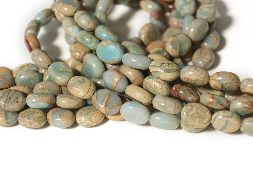 15.5" 8x10mm Blue Aqua Terra Jasper oval beads, shoushan stone, snake skin stone