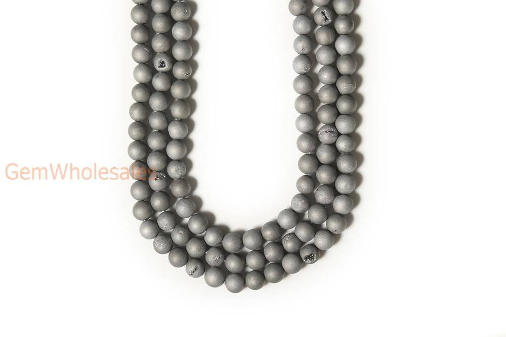 15" plating 12mm/14mm grey druzy Agate Round beads Gemstone