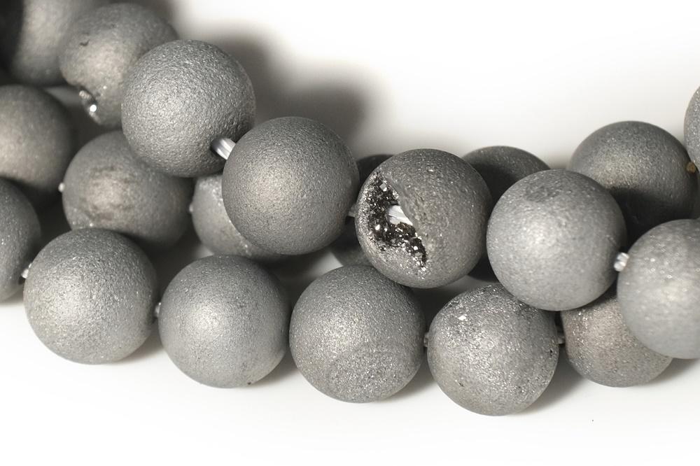 15" plating 12mm/14mm grey druzy Agate Round beads Gemstone