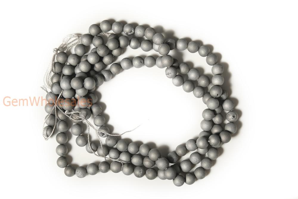 15" plating 8mm/10mm grey druzy Agate Round beads Gemstone