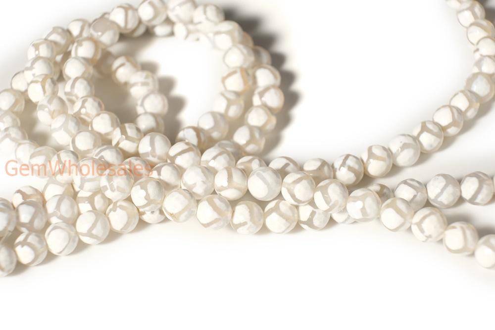 14.5" Grey Bulk tibetan Dzi beads 8mm/10mm/12mm/14mm round beads, Grey Dzi agate with white stripe