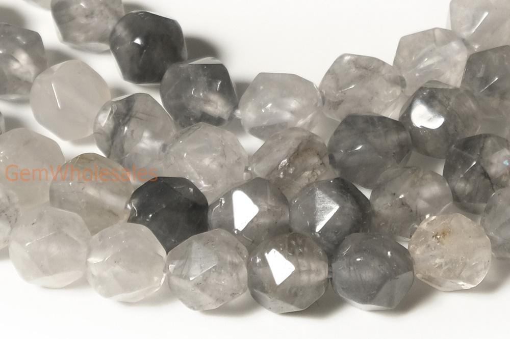 15" 8mm/10mm Natural grey cloudy quartz star faceted beads
