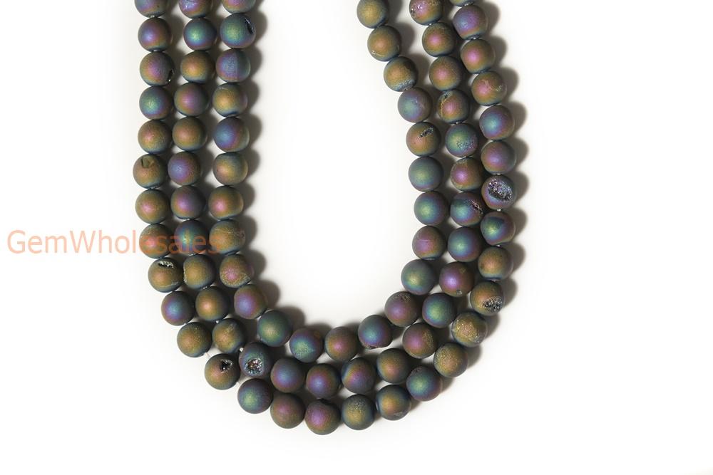 15" 8mm/10mm rainbow druzy Agate Round beads Gemstone