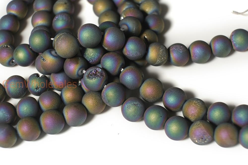15" 12mm/14mm rainbow druzy Agate Round beads