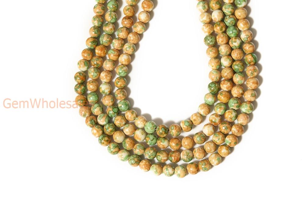 15.5" 4mm/6mm Dyed Yellow green rain flower stone round beads