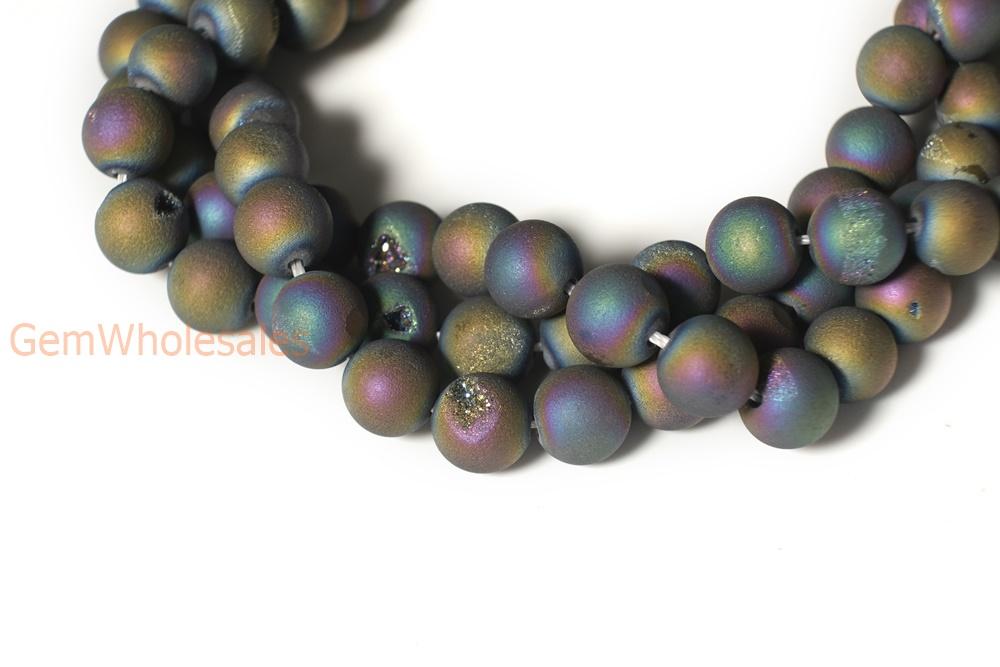 15" 8mm/10mm rainbow druzy Agate Round beads Gemstone