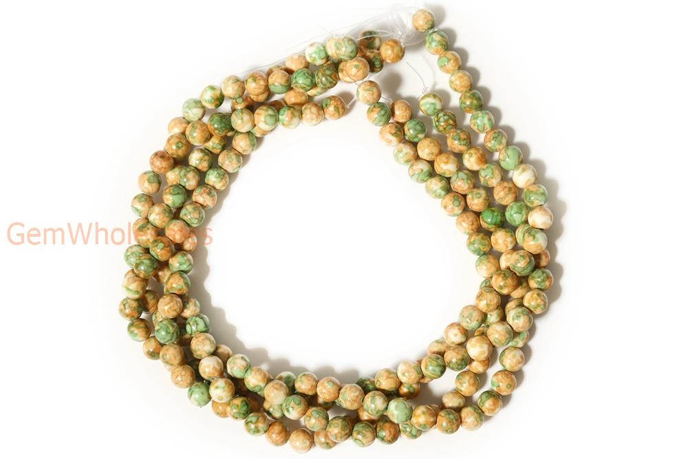 15.5" 4mm/6mm Dyed Yellow green rain flower stone round beads