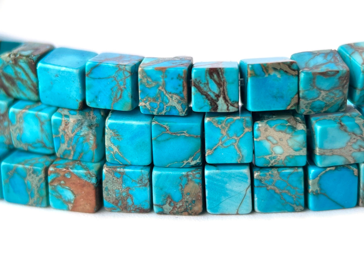 15.5" 4mm light blue emperor jasper/Sea Sediment cube beads