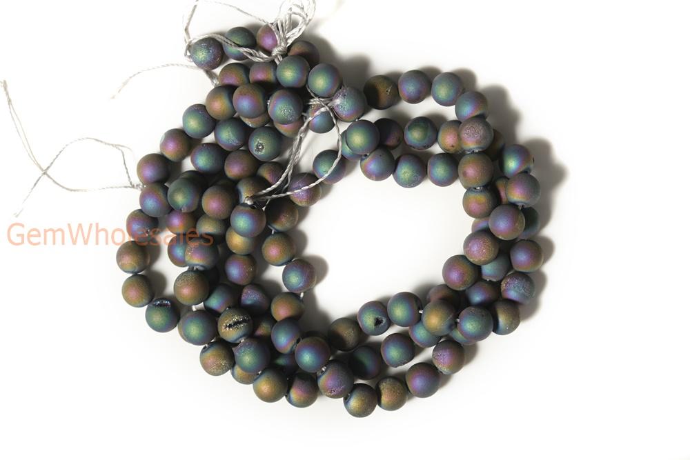 15" 12mm/14mm rainbow druzy Agate Round beads