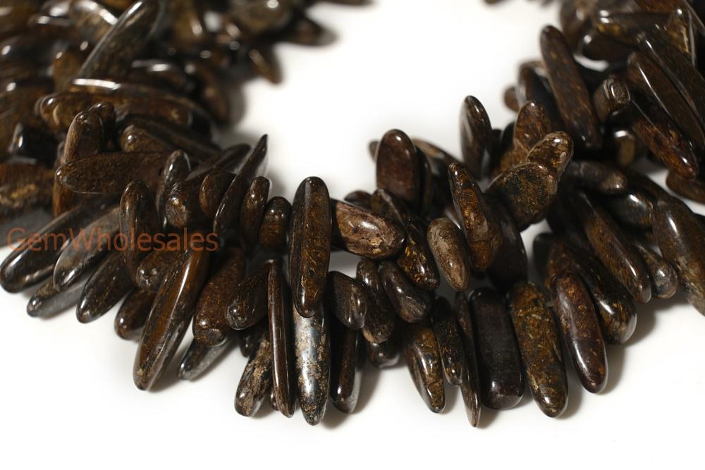 15.5" 12~20mm Bronzite tooth chips,brown color gemstone long spike