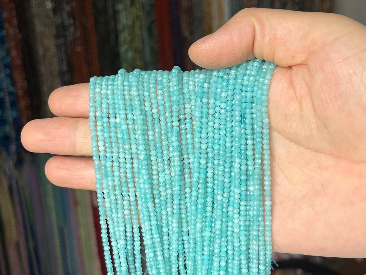 15.25" AA 2x3mm Natural amazonite stone rondelle micro faceted beads