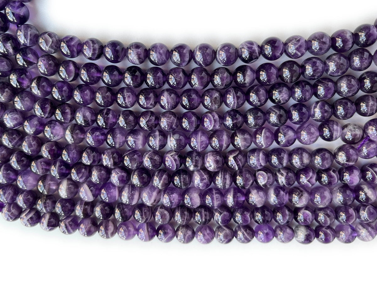 15.5" 8mm Natural dogtooth amethyst round beads, Purple Quartz