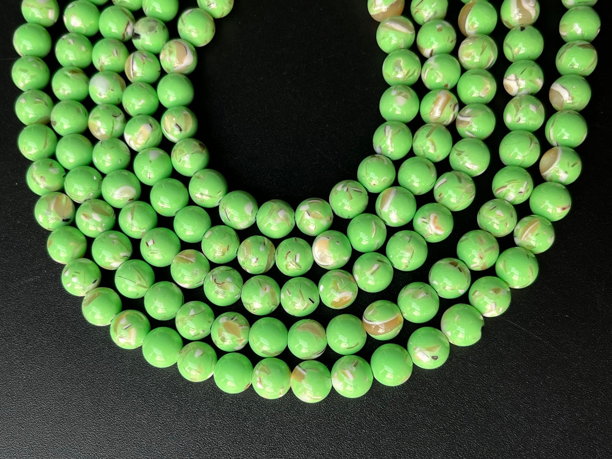 15.5“ 8/10mm Grass Green Turquoise With Shell Inlay round beads MTL