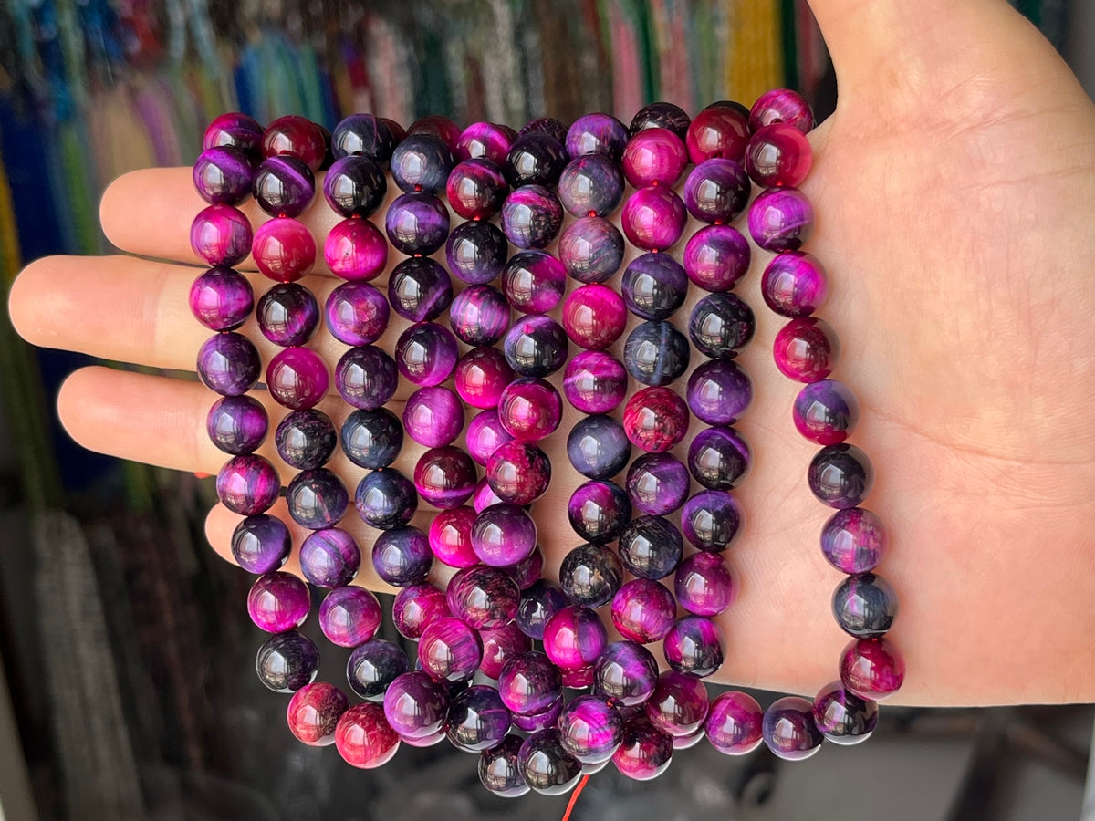 15.5" 8mm/10mm Dyed red purple dream tiger eye stone round beads