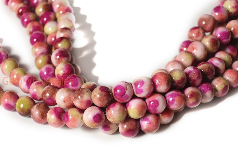 15.5" 8mm Dyed red green white jade round beads X08
