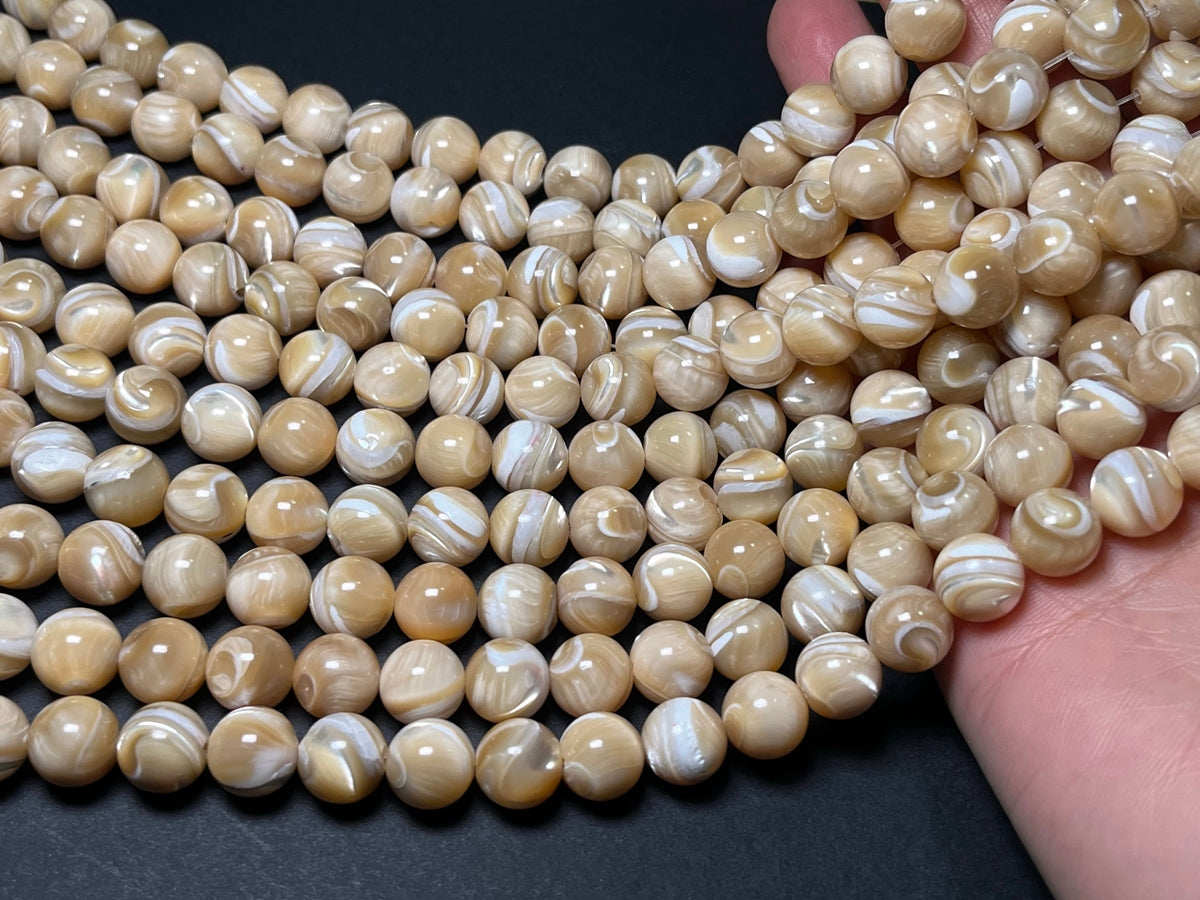 15.5" 8mm/10mm Natural yellow mother of pearl round beads, MOP