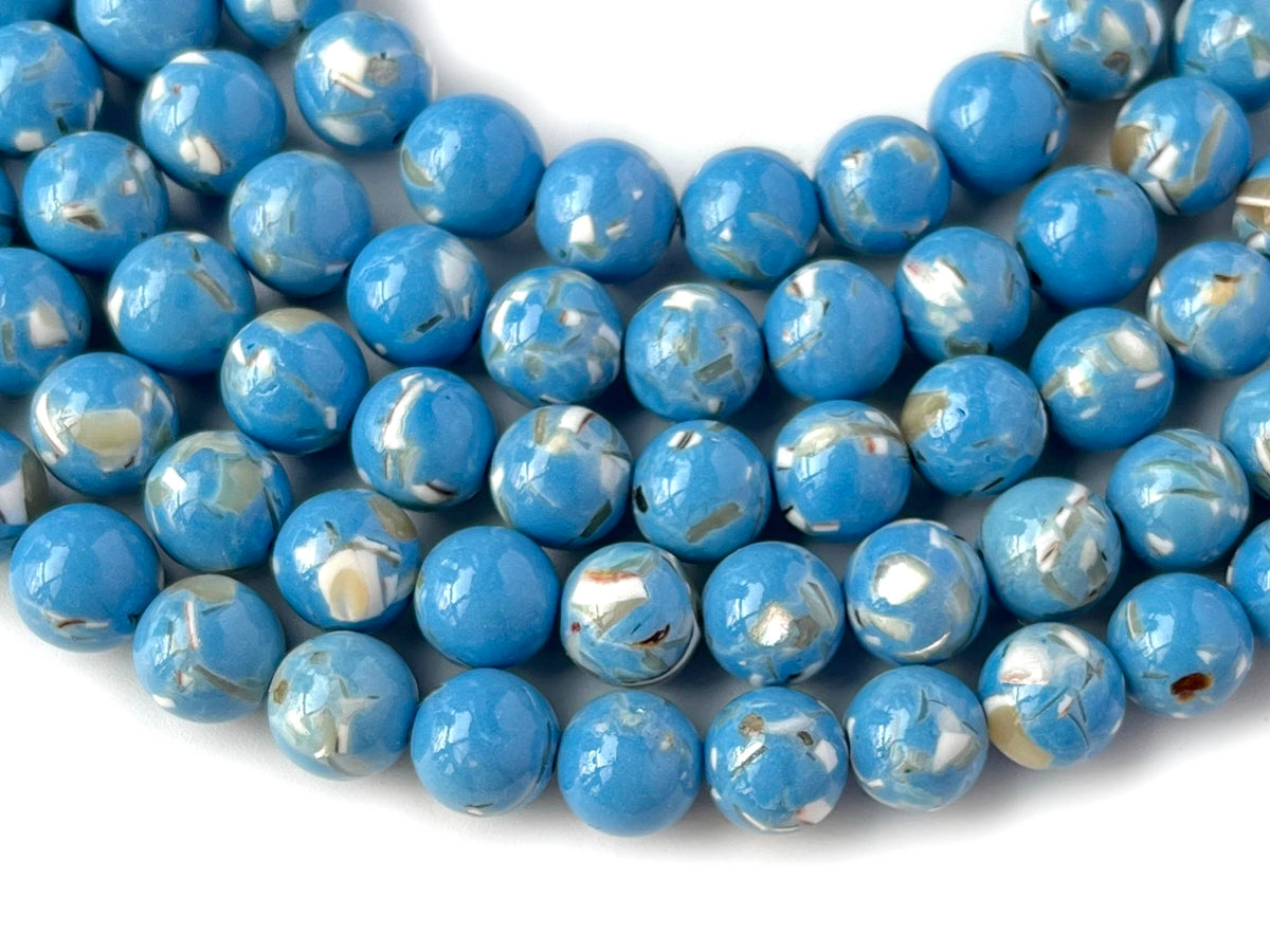 15.5" 8/10mm Denim Blue Turquoise With Shell Inlay round beads MTL