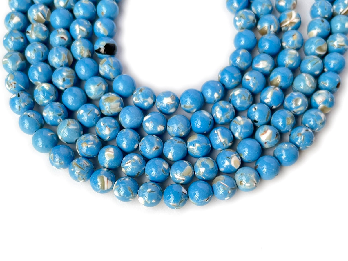 15.5" 8/10mm Denim Blue Turquoise With Shell Inlay round beads MTL