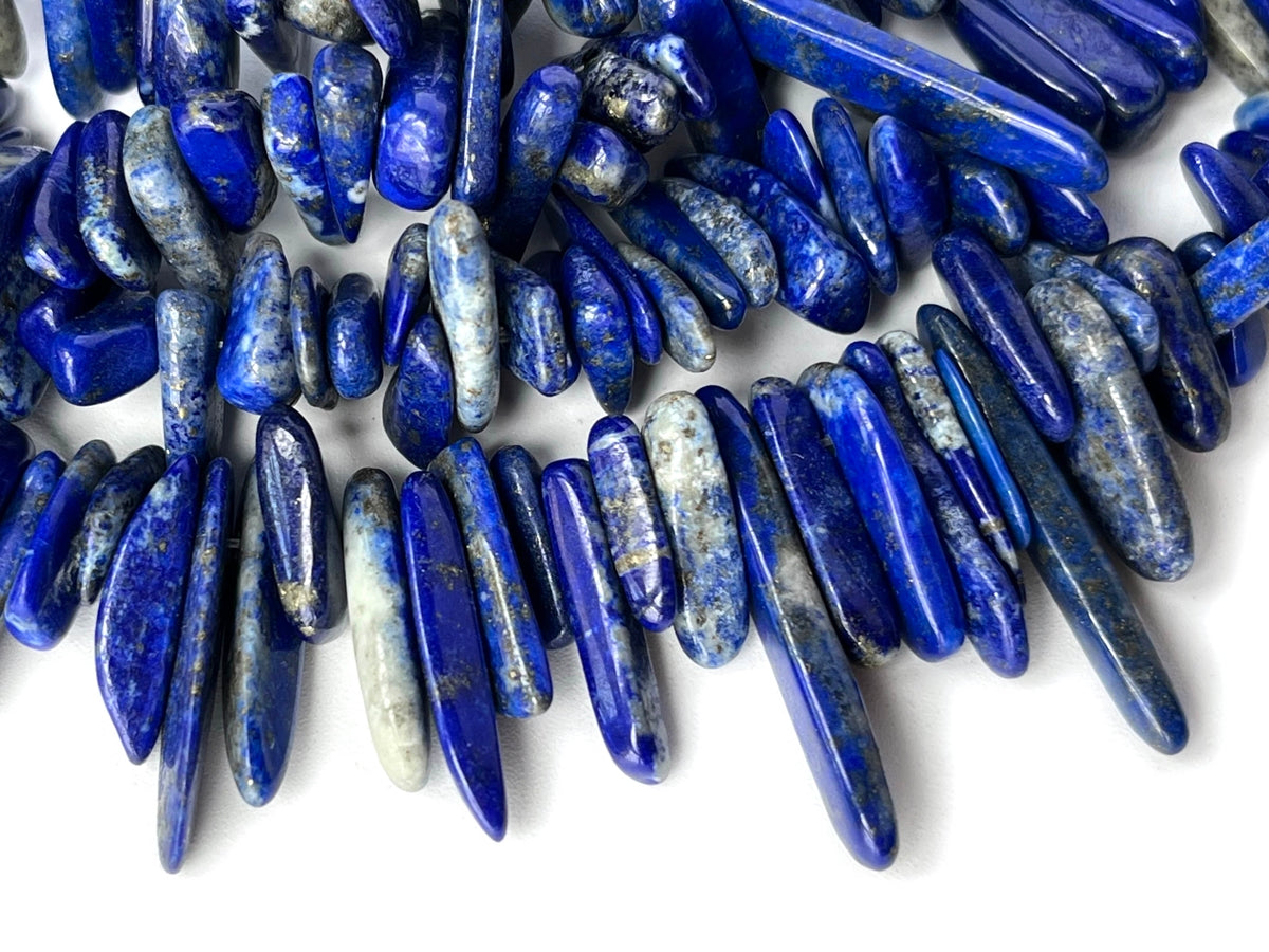 15.5" 11~22mm natural Lapis lazuli stone tooth chips beads, spike