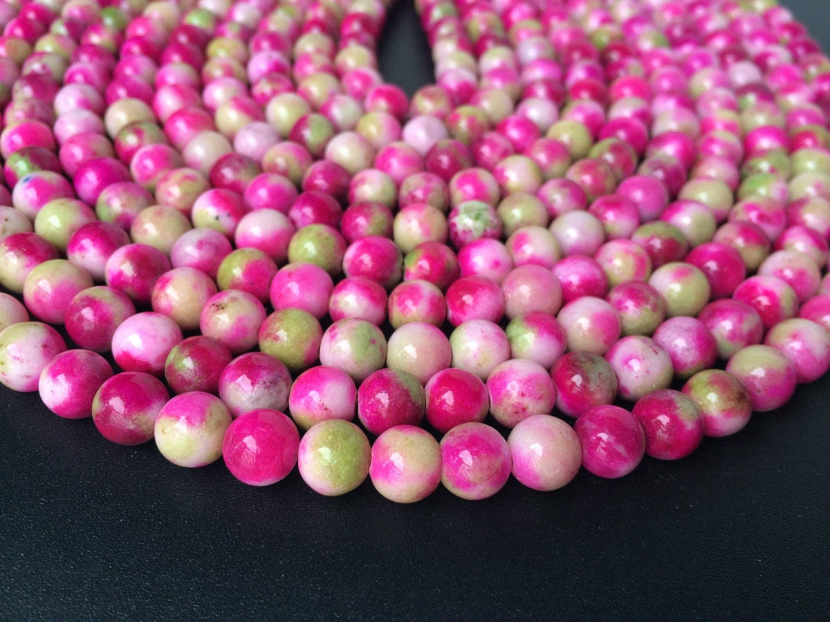 15.5" 8mm Rose red green Dyed jade round jewelry beads supply