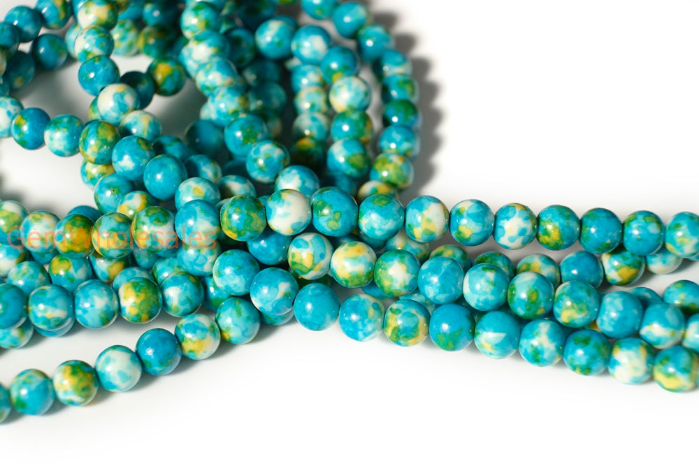 15.5" 4mm/6mm Dyed Blue Green yellow rain flower stone round beads