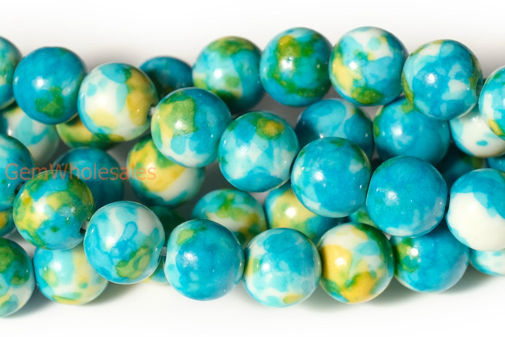 15.5"8mm/10mm/12mm Blue Green yellow rain flower stone round beads