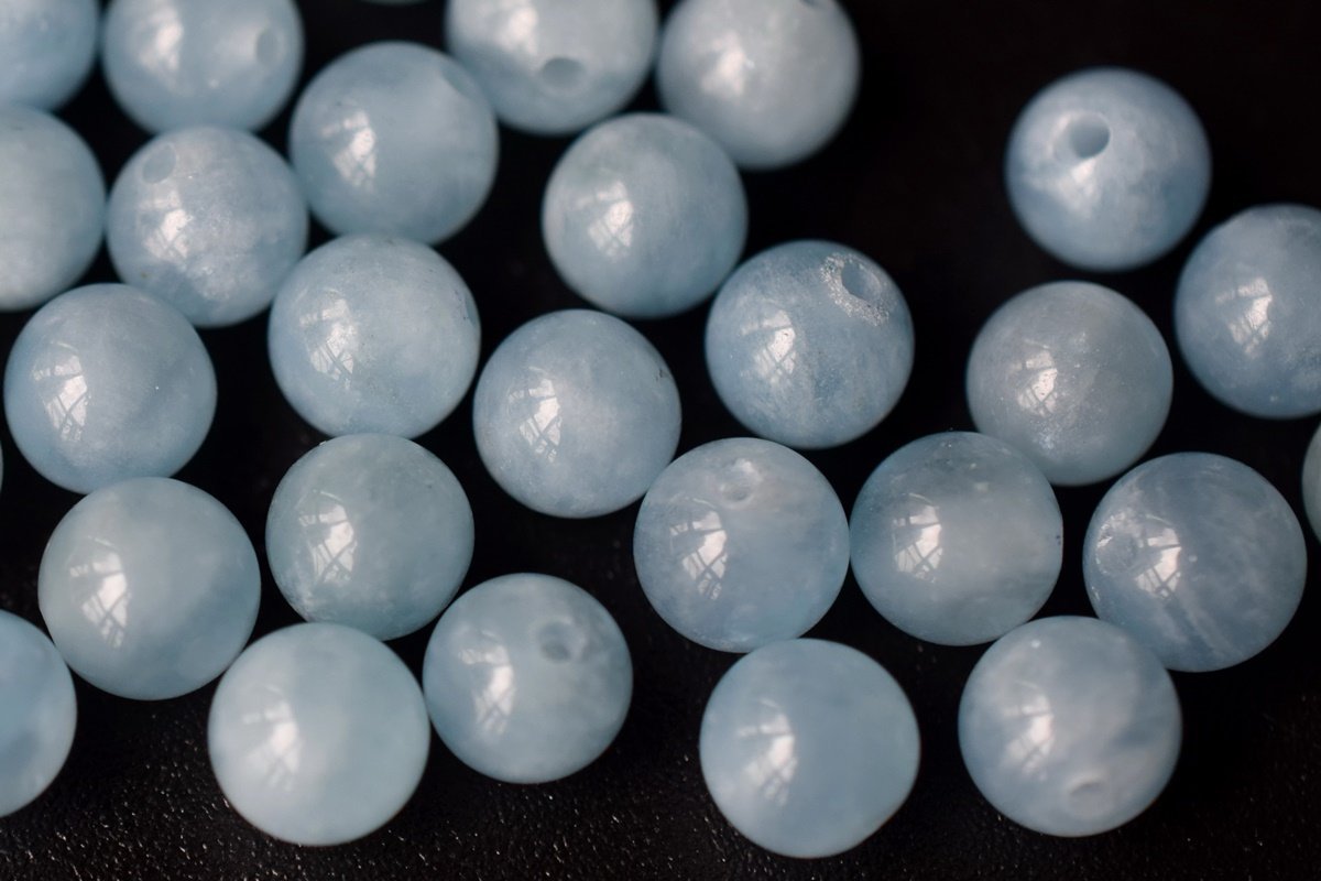 6mm AA Natural Aquamarine half drilled round single beads blue gemstone