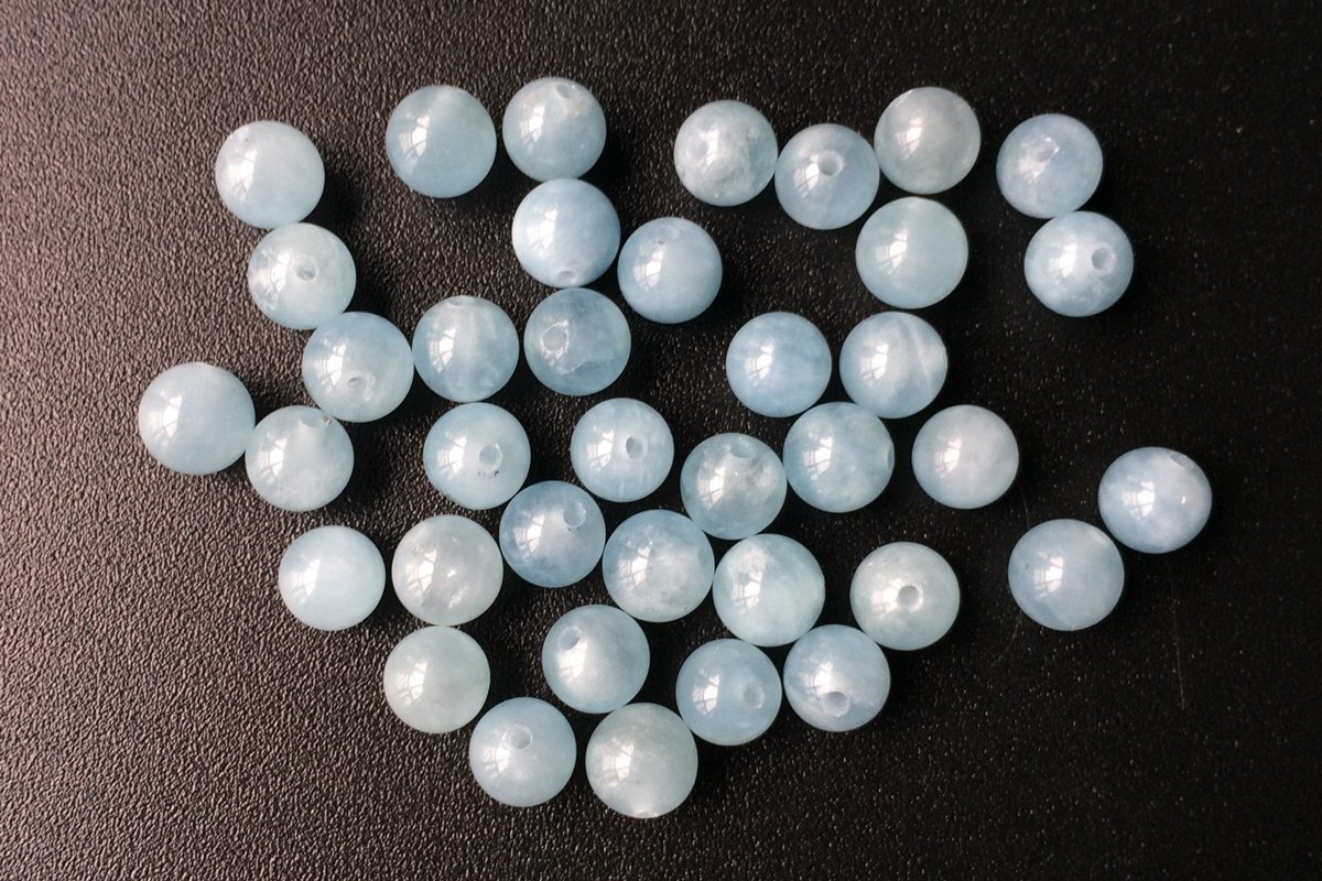 6mm AA Natural Aquamarine half drilled round single beads blue gemstone