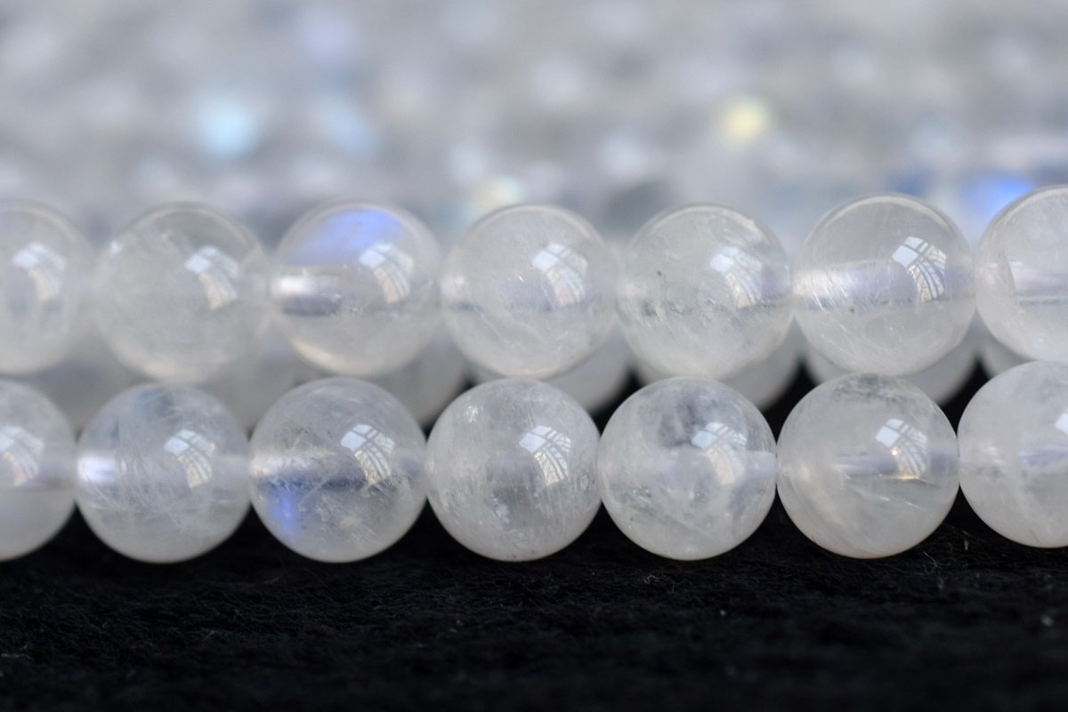 15.5" 6mm white blue Moonstone round beads, AA moonstone with blue shinning